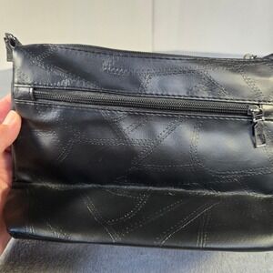 Jingpin Black Faux Leather Floral Embroidered Crossbody Bag Patchwork Stitching